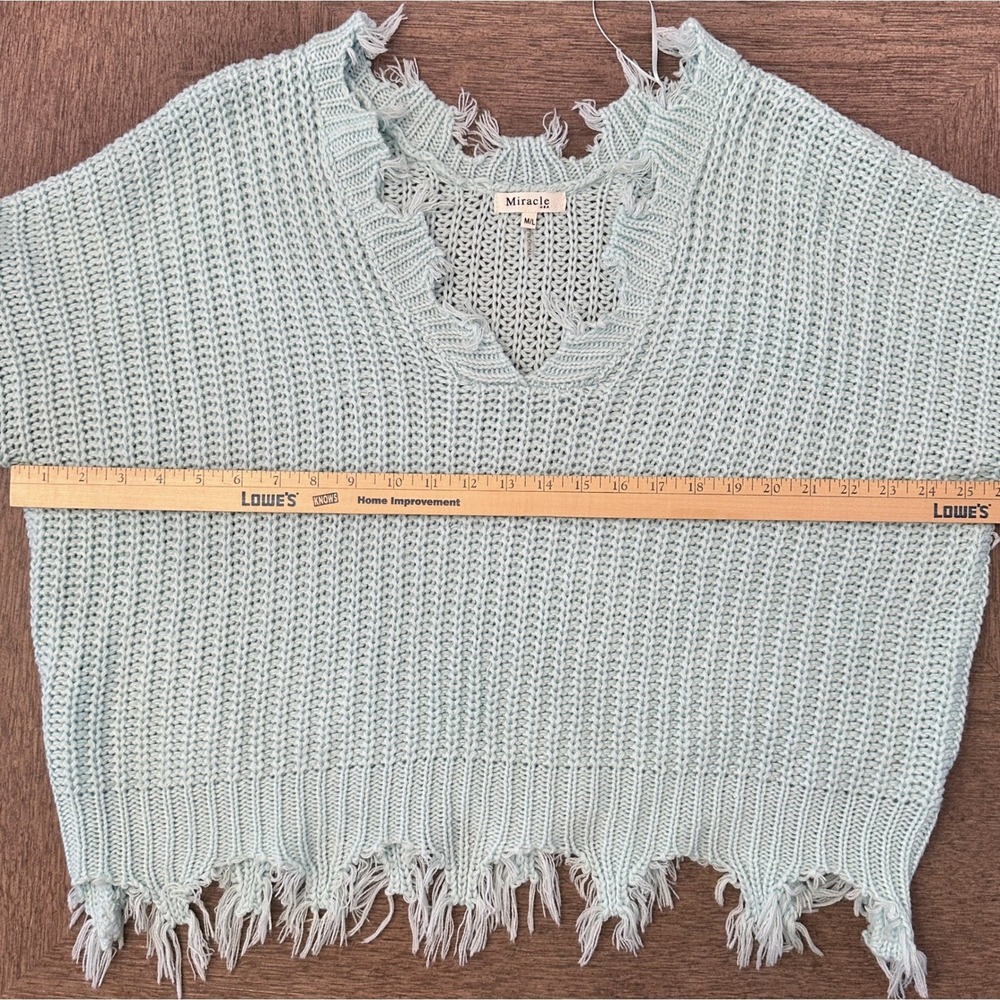 Miracle USA Light Blue Distressed V-Neck Sweater‎ M/L Pullover - Picture 12 of 16
